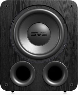 SVS PB-3000 R|Evolution melns zemfrekvenču skaļrunis, koka priekšpuse ar centrālo skaļruni un diviem apaļiem bassrefleksa portiem apakšā