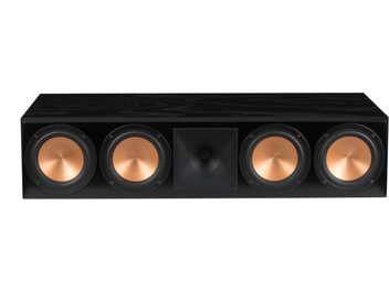 Klipsch RC-64 III siyah merkez hoparlör, mat siyah dikdörtgen kasada 4 adet bakır dairesel hoparlör