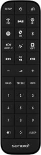 Zwarte Sonoro afstandsbediening met 21 knoppen voor FM-tafelradio of digitale internetradio Prestige hoogglans wit - zilver, vooraanzicht