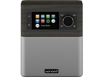 Radio Sonoro Stream Eiche-Silber, rechteckiges Holzgehäuse, LCD-Display, runde Tasten, Lautsprechergitter aus Metall