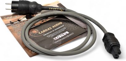 Napájecí kabel Cardas Iridium Power 2m šedý, černá síťová zástrčka, černý konektor IEC, pohled shora, brožury pod ním