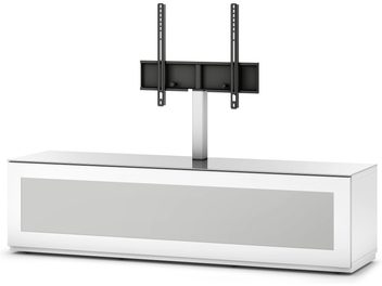 Witte TV-meubel met zwarte wandsteun met 3 planken voor flatscreens, van glas en metaal, in een moderne stijl