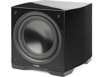 Cassa acustica Paradigm Defiance S10 nero lucido, vista a tre quarti anteriore destra, altoparlante frontale ampio, piedi angolari