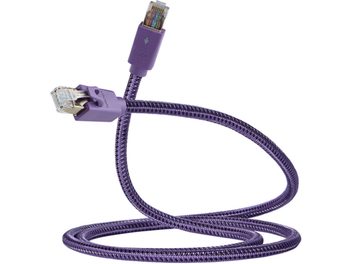 Furutech Lan-8 NCF Plus RJ45 Ethernet-netværkskabel i violet og sort med flettet kappe og transparente stik