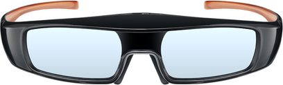 Occhiali 3D Panasonic TY-EW3D3LE ricaricabili, montatura nera e aste marroni, lenti trasparenti rettangolari