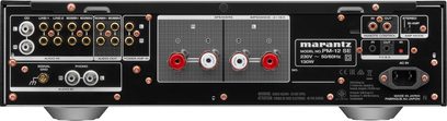 Ampli hi-fi stéréo Marantz PM-12SE argent doré, vue de face, façade avant avec boutons, prises et affichage