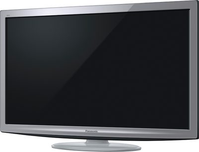 Panasonic TX-LF37G20S fladskærm, slukket, set forfra, med en blank mørkegrå ramme og en bredere nedre kant