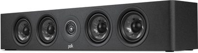 Diffusore centrale Polk Audio R350 nero, 5 altoparlanti circolari neri su facciata nera rettangolare, vista frontale