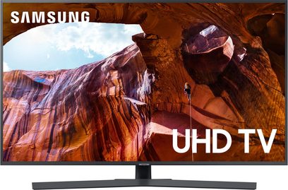Televizor Samsung UHD TV UE55RU7405 zobrazující detailní pohled na erodovanou červeno-oranžovou skalní formaci