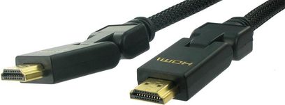 HDMI-kabel Connect Research CR7192 sort, nærbillede af de forgyldte HDMI-hanstik i begge ender af kablet