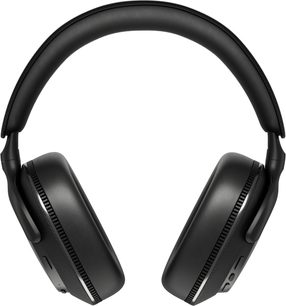 Bowers & Wilkins Px7 S3 Kopfhörer in mattschwarzem Kunststoff und Kunstleder, Vorderansicht, geschlossene ovale Ohrmuscheln mit geriffeltem Ring, gepolsterter Kopfbügel, Tasten und USB‑C-Anschluss unter der rechten Ohrmuschel