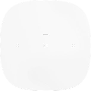 Trådløs, tilsluttet Sonos One SL højttaler, hvid, set ovenfra, cylindrisk form, glat og ensartet overflade, hvid farve