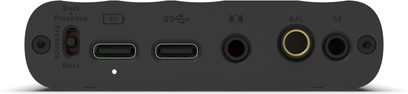 Convertitore audio portatile iFi Audio xDSD Gryphon nero, vista posteriore con doppio USB-C, uscite cuffie BAL e SE