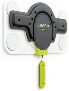Support til vægmontering af TV Erard FiXiT200, set forfra, sort og grøn struktur, hvid base, 4 cirkulære fastgørelser