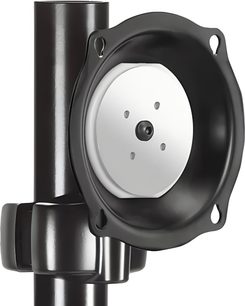 Supporto TV Chief JPPUB in metallo nero e argento, vista frontale, piastra circolare con fori e fessure, fissato su tubo