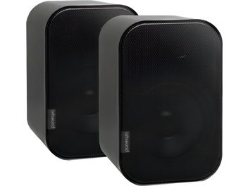 Coppia di diffusori hi-fi compatti ArtSound UNI40 neri, cabinet rettangolare con angoli arrotondati e frontalino con griglia metallica forata