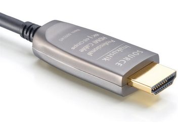 Καλώδιο HDMI Inakustik οπτικό pro 8μ., με μεταλλικούς ορθογώνιους συνδέσμους στα άκρα, γκρι μανδύα, κοντινή λήψη