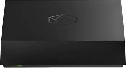 Síťový audio přehrávač Rose RW800 černý, pohled shora, s obdélníkovým krytem a vycentrovaným logem