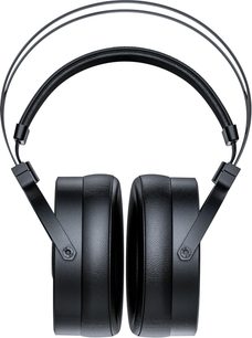 FiiO FT5 siyah kulaklık, çift metal kafa bandı ile iç dolgulu başlık ve açılı yoke'lar, granül deri benzeri kalın çevresel kulak pedleri, ön görünüm