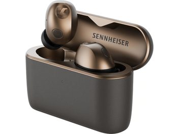 Sennheiser Momentum True Wireless 5 trådlösa hörlurar i koppar med öppet laddningsfodral i svart och brons