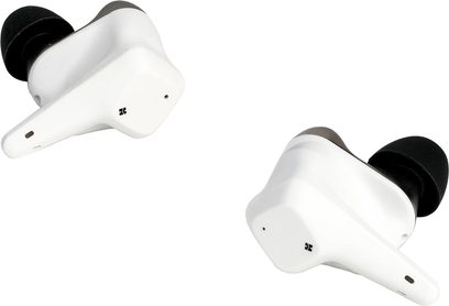 Бездротові навушники Hifiman Svanar Wireless Jr, білі внутрішньоканальні навушники з чорними амбушюрами, вид в перспективі
