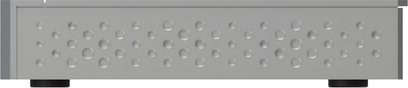 Ethernet-filter Matrix Audio SI-1 sølv, front med cirkulære relieffer og sorte fødder