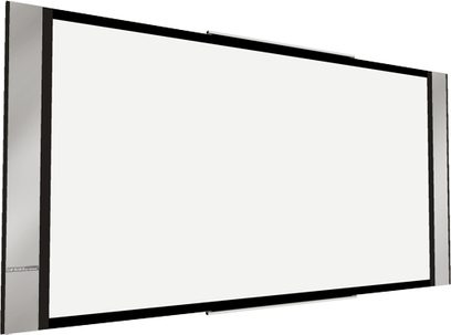 Projekcinis ekranas "Design screen Montreal" 2 234 x 132 cm, juodos spalvos rėmas, baltas audeklas, stačiakampio formos, vaizdas iš priekio