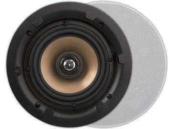 Vestavný stropní reproduktor ArtSound SMART HPRO525 černý s odnímatelnou bílou kulatou mřížkou, pohled zepředu