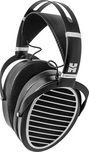 Hifiman Ananda BT sort og sølv hovedtelefoner, set fra venstre profil, ovale ørepuder, polstret hovedbøjle, metalriste