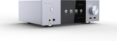 Zidoo Neo S grå og sort multimedieleser, set forfra og fra siden, med lyd/video- og USB-stik på bagsiden