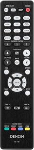 Czarny pilot Denon AVR-X3000 z wielofunkcyjnymi przyciskami, centralnym pokrętłem nawigacyjnym i wyświetlaczem LCD na górze