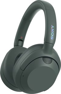 Bezdrátová Bluetooth sluchátka Sony ULT WEAR v šedé barvě, pohled ze tří čtvrtin, obloukový náhlavní pásek, oválné náušníky, viditelné logo