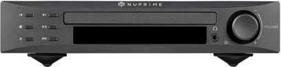 Nuprime CDP-9 sort CD-afspiller, frontpanel med display, knapper, lydindgange og hovedtelefonstik, set forfra