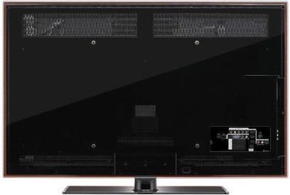 Samsung LE52A856 fladskærms-TV 52 tommer, slukket, set forfra, blank sort ramme med højttalergitter