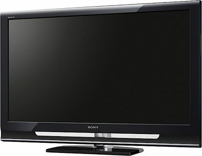 Televisor Sony KDL-46W4500 de pantalla plana negra, vista frontal, apagado, sobre fondo blanco