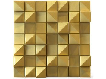Artnovion ALPS W gold väggmonterad akustisk diffusor bestående av 49 guldtonade avkortade pyramider monterade i ett rutmönster