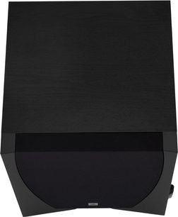JBL SUB550P sort baskabin, set forfra, kubisk form, mat sort finish, sort gitter på forsiden