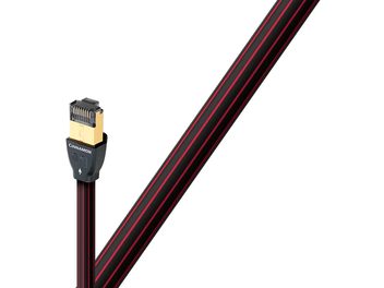 Мережевий кабель Ethernet RJ45 Audioquest Cinnamon 5 м, чорний роз’єм RJ45, червоно-чорна смугаста оплетка, вигляд збоку