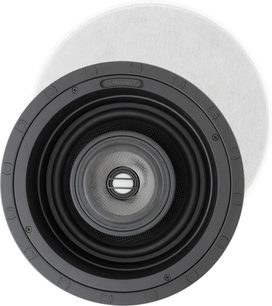 Sonance VP85RW beépíthető hangszóró, előlről nézve, fekete kör alakú rács központi hangszóróval, fekete kerettel