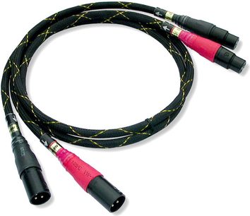Xindak BC 1 XLR sort og rød flettet analog XLR-lydkabel, sorte XLR-stik, forfra