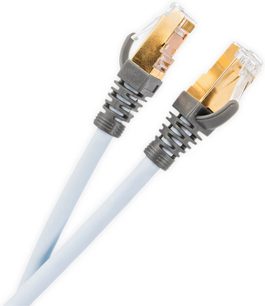 Ethernet-netværkskabel RJ45 CAT8 Supra 1m, metalliserede grå stik, tykt og stift hvidt kabel