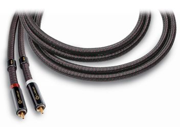 Αναλογικό καλώδιο ήχου RCA Clarus Crimson RCA 1m με πλεκτό περίβλημα μαύρου και κόκκινου χρώματος, επιχρυσωμένους συνδέσμους, άκρα κόκκινο και λευκό