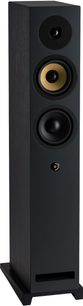 Diffusore da pavimento Davis Acoustics Krypton 6 Technik nero, vista di tre quarti, 3 altoparlanti circolari, condotto bass reflex rettangolare in basso