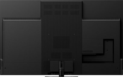 Téléviseur Panasonic TX-65MZ2000E, vue de face, écran noir, cadre fin, pieds latéraux, connectiques à l'arrière