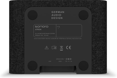 Rear view of the Sonoro Atron anthracite black tabletop radio with non-slip feet and LAN USB-C ports