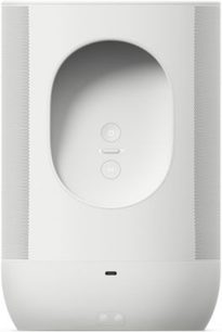 Enceinte sans fil connectée Sonos Move blanc, vue de face, forme ovale verticale, grille haut-parleur perforée, boutons sur le dessus