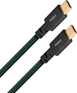 Два USB-C кабелі Forest довжиною 0,75 м з чорного вуглецевого волокна з позолоченими конекторами та зеленими смужками