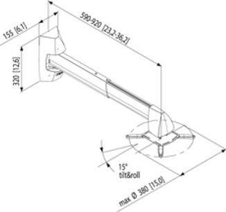 Teknisk tegning med dimensioner af Vogel's PPS 500 loftbeslag til videoprojektor, set fra siden