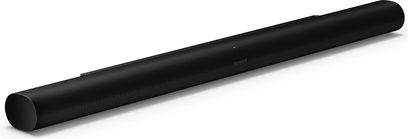 Barra sonora Sonos ARC Ultra nero opaco, vista in prospettiva, forma cilindrica allungata, superficie liscia, logo centrato