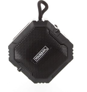 Yourban Getone 15 siyah Bluetooth hoparlör, altıgen şekil, dokulu ön ızgara, merkezde Yourban logosu, kumaş askı halkası